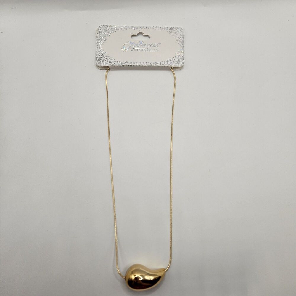 Gold Tone Bean Pendant Necklace Minimalist Snake Chain Princess Accessories...